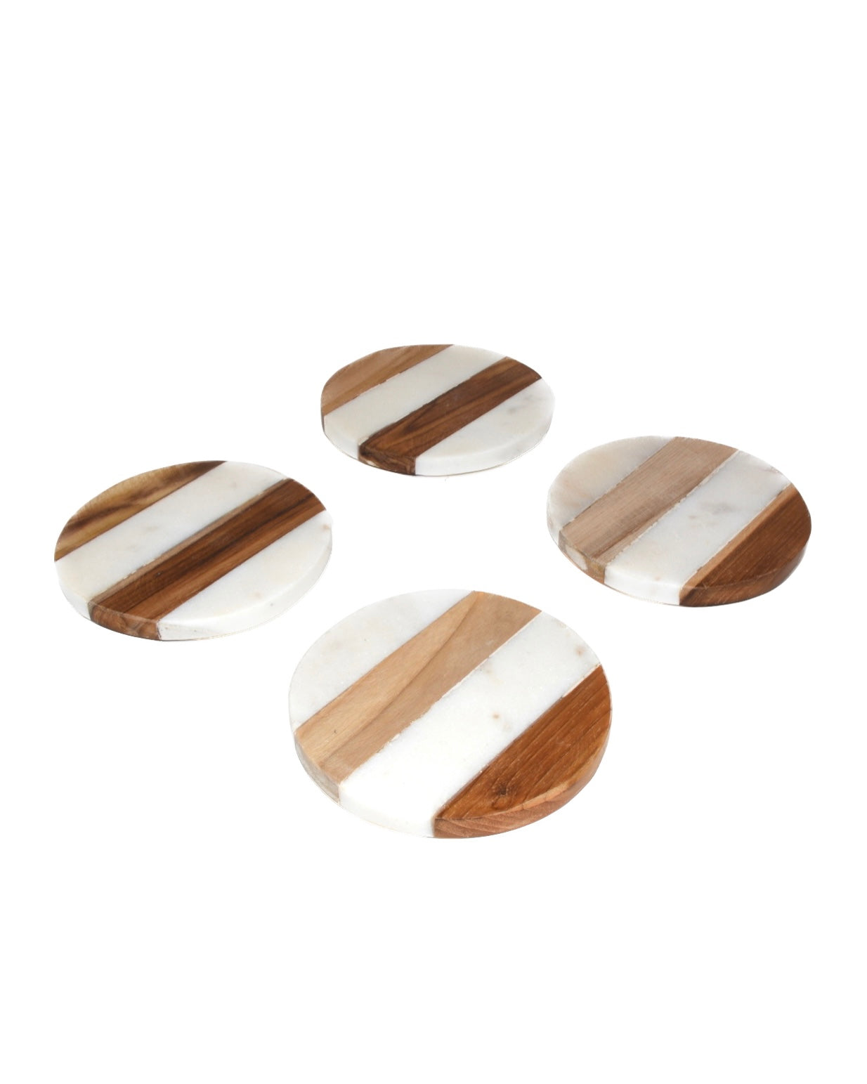 Diya Wood and Marble Coasters (Set of 4)