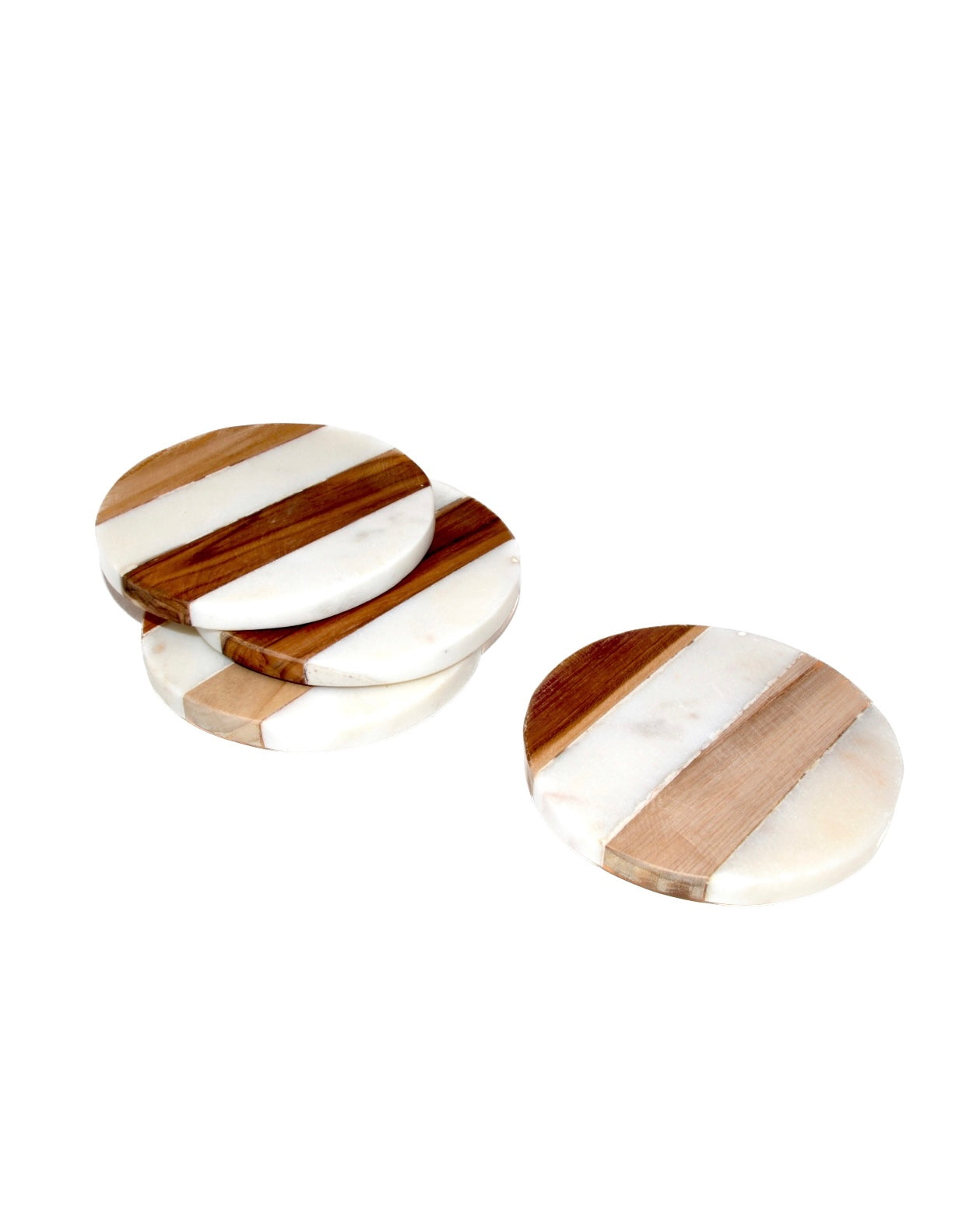 Diya Wood and Marble Coasters (Set of 4)