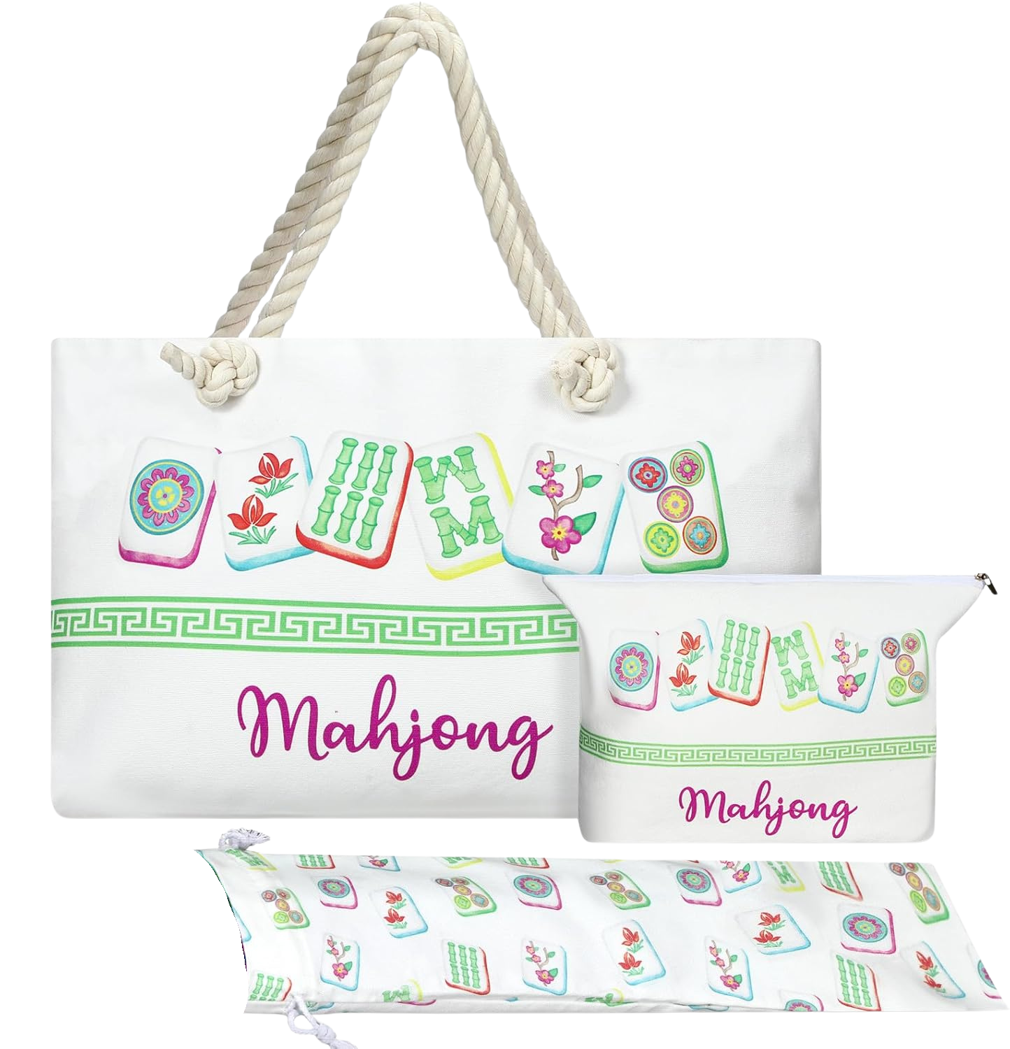 3-Piece Mahjong Travel Tote Set with Rack & Pusher Sleeves and Tile Pouch