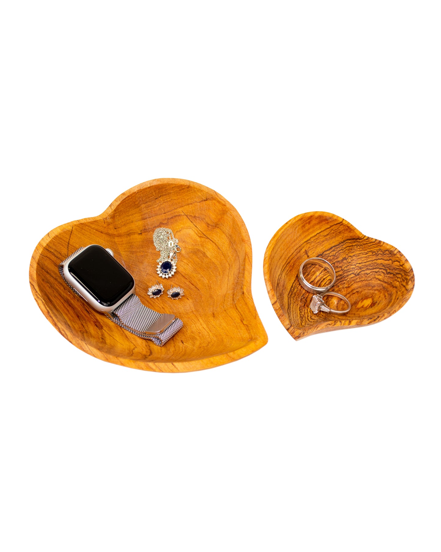 Nesting Wild Olive Wood Heart Trays (Set of 2)