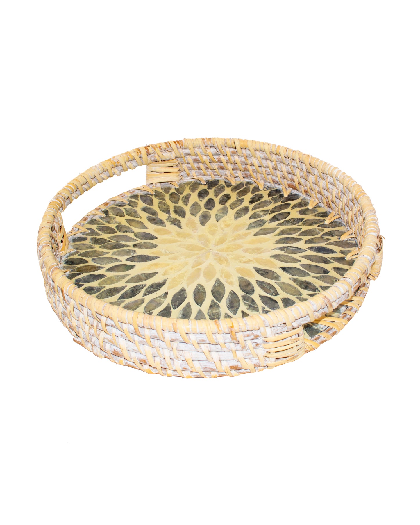 Round Rattan Tray With Nacre Base (Set of 2)