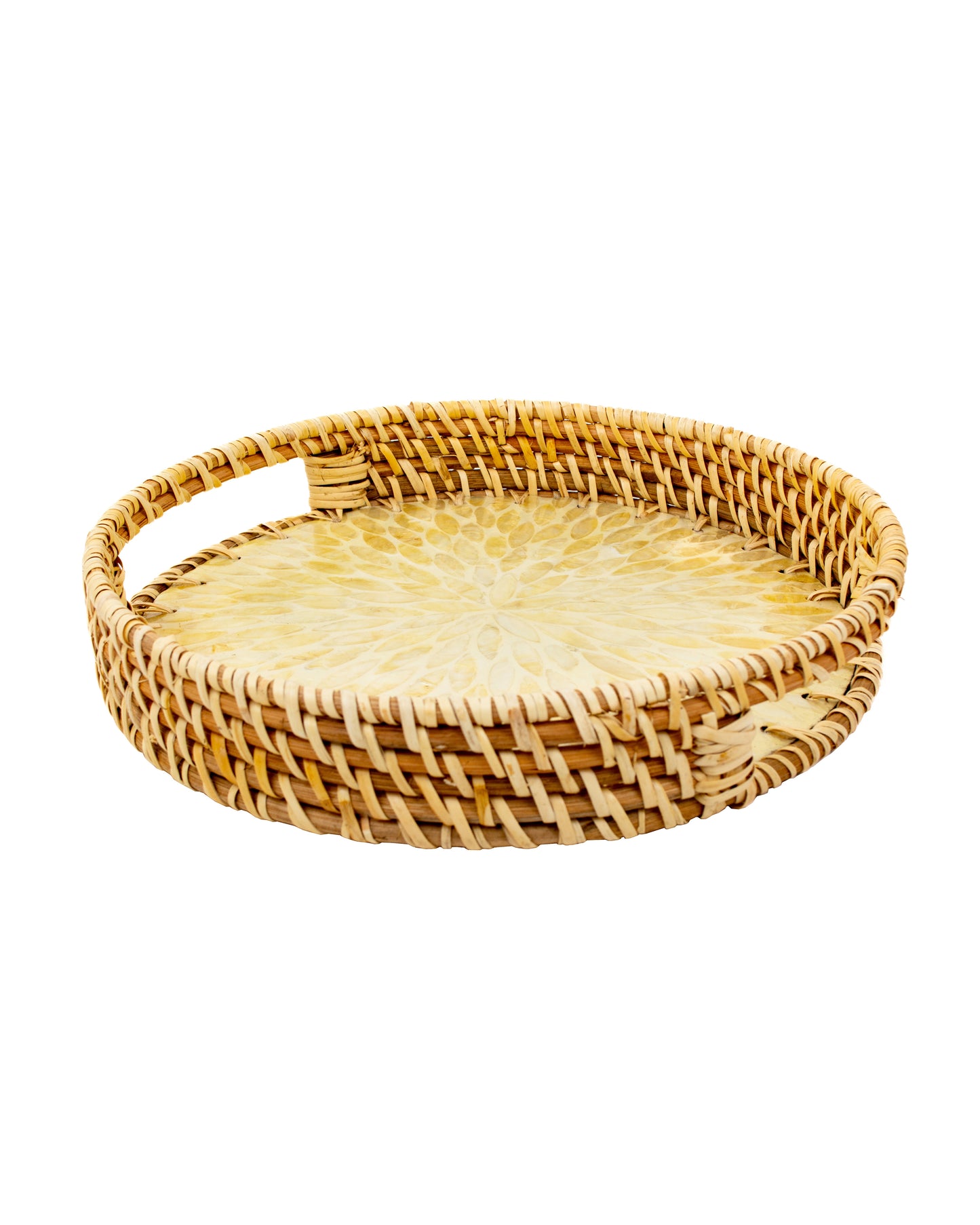 Round Rattan Tray With Nacre Base (Set of 2)