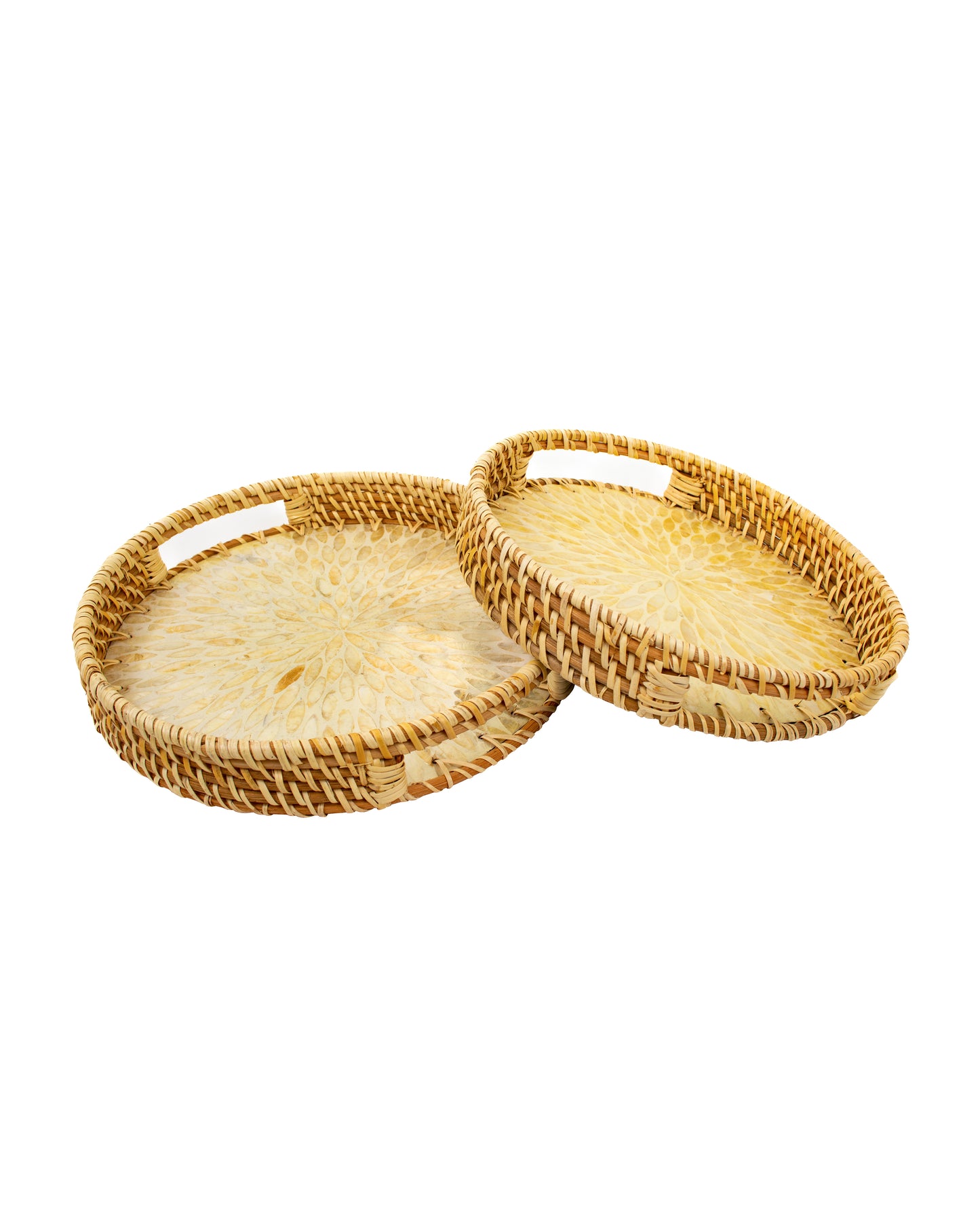 Round Rattan Tray With Nacre Base (Set of 2)