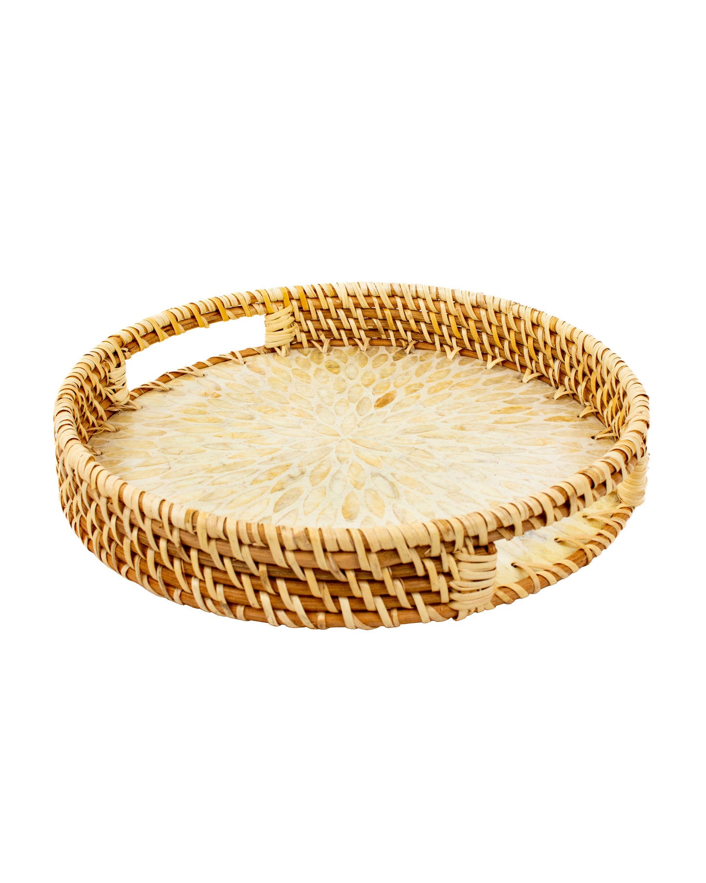 Round Rattan Tray With Nacre Base (Set of 2)