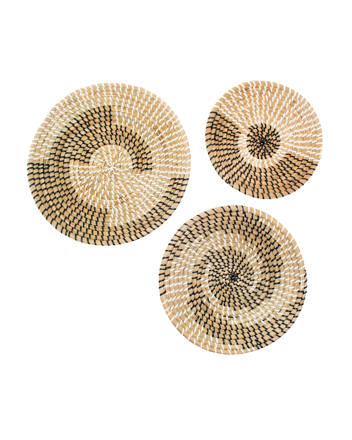 Woven Wicker Plastic Swirl Wall Disks (Set of 3)