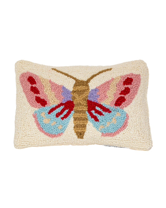 Butterfly Wool Hooked Pillow (12" x 8")