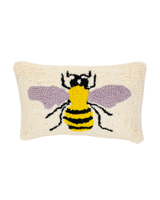 Bee Wool Hooked Pillow (12" x 8")