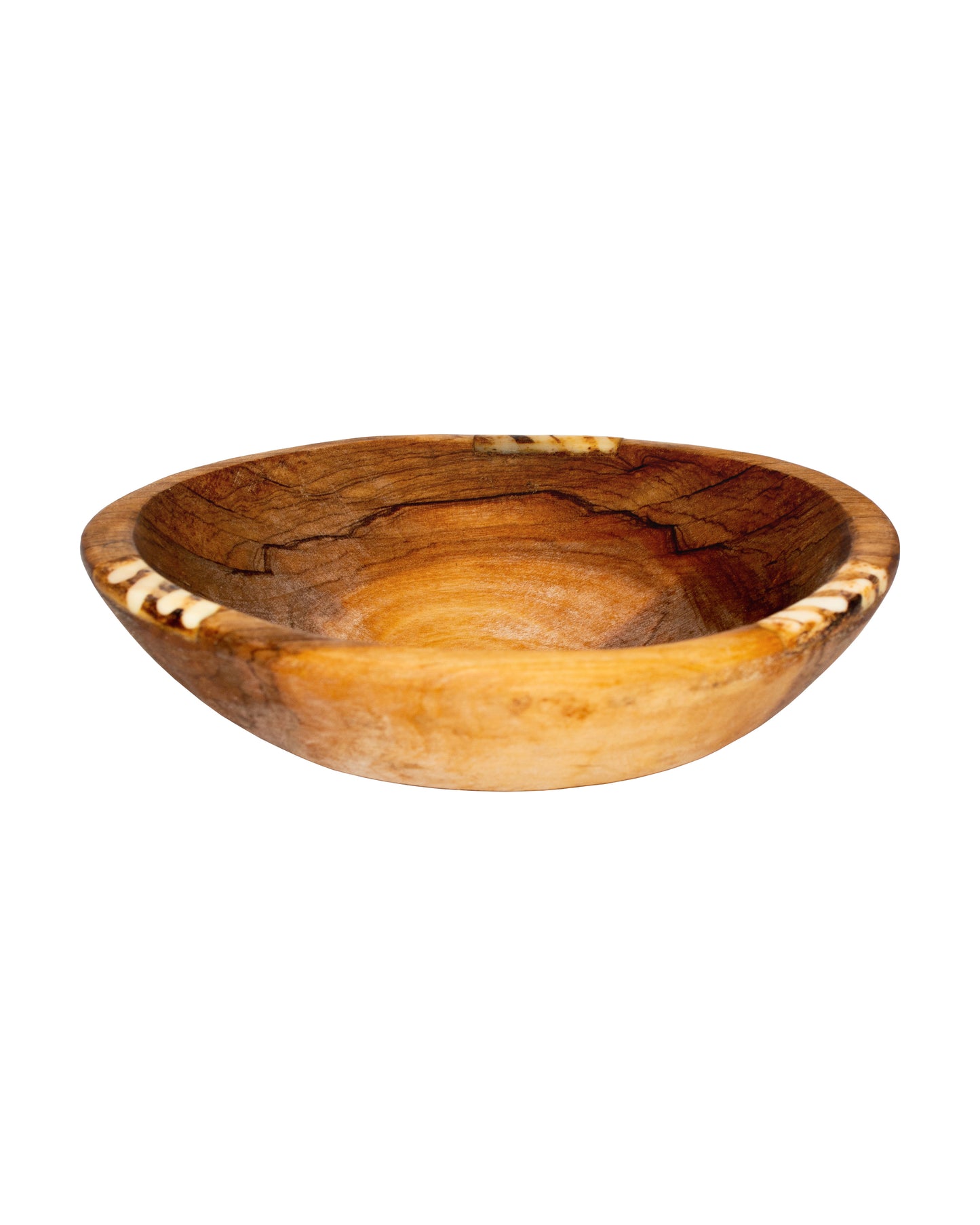 Olive Wood Bowl with Batik Stripe Bone Inlay