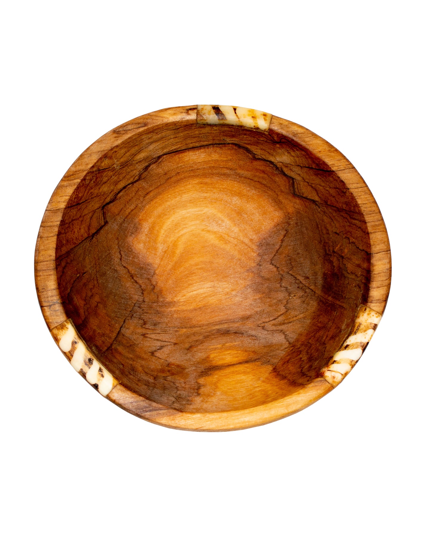 Olive Wood Bowl with Batik Stripe Bone Inlay