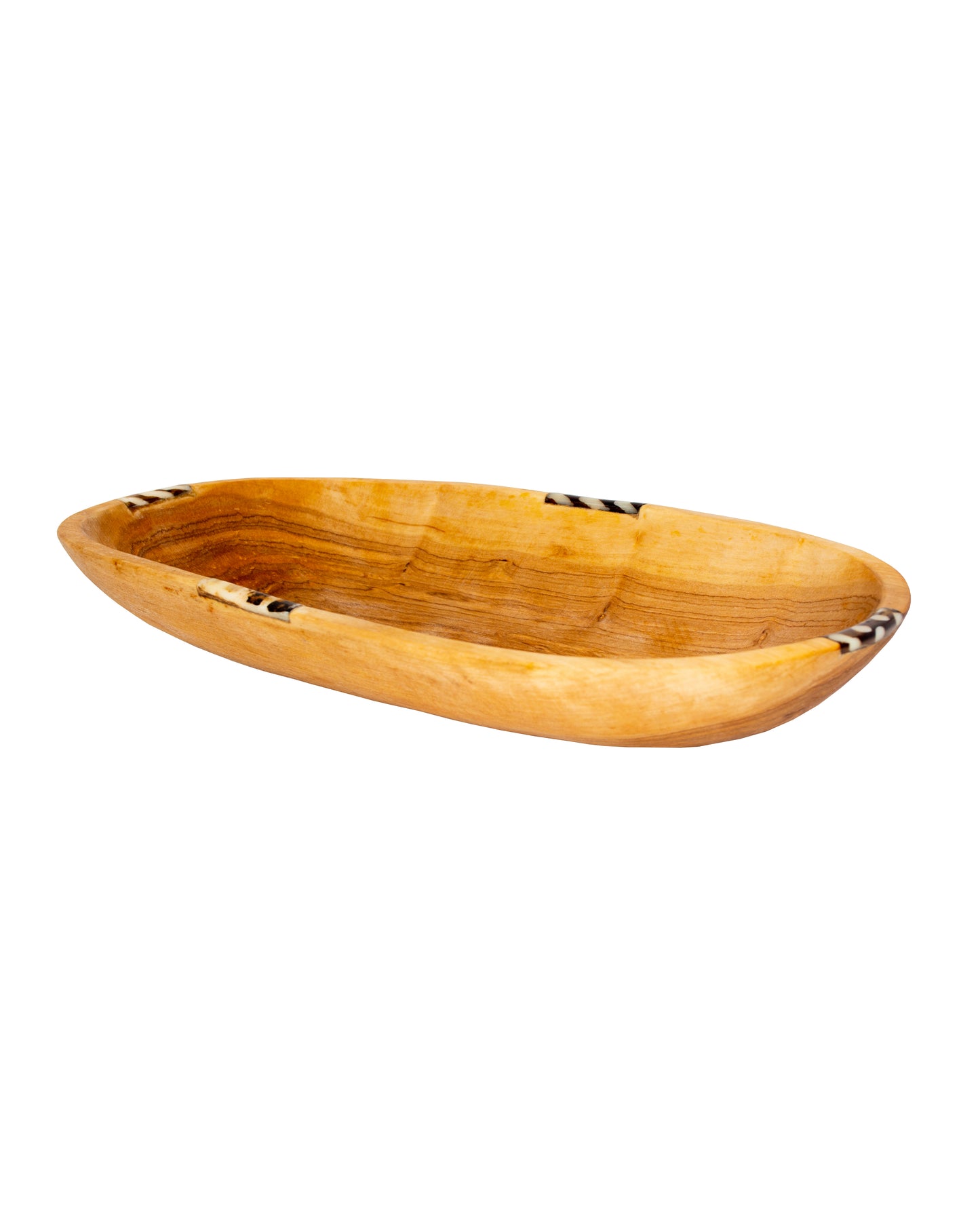 Oval Olive Wood Bowl with Bone Inlay Accent