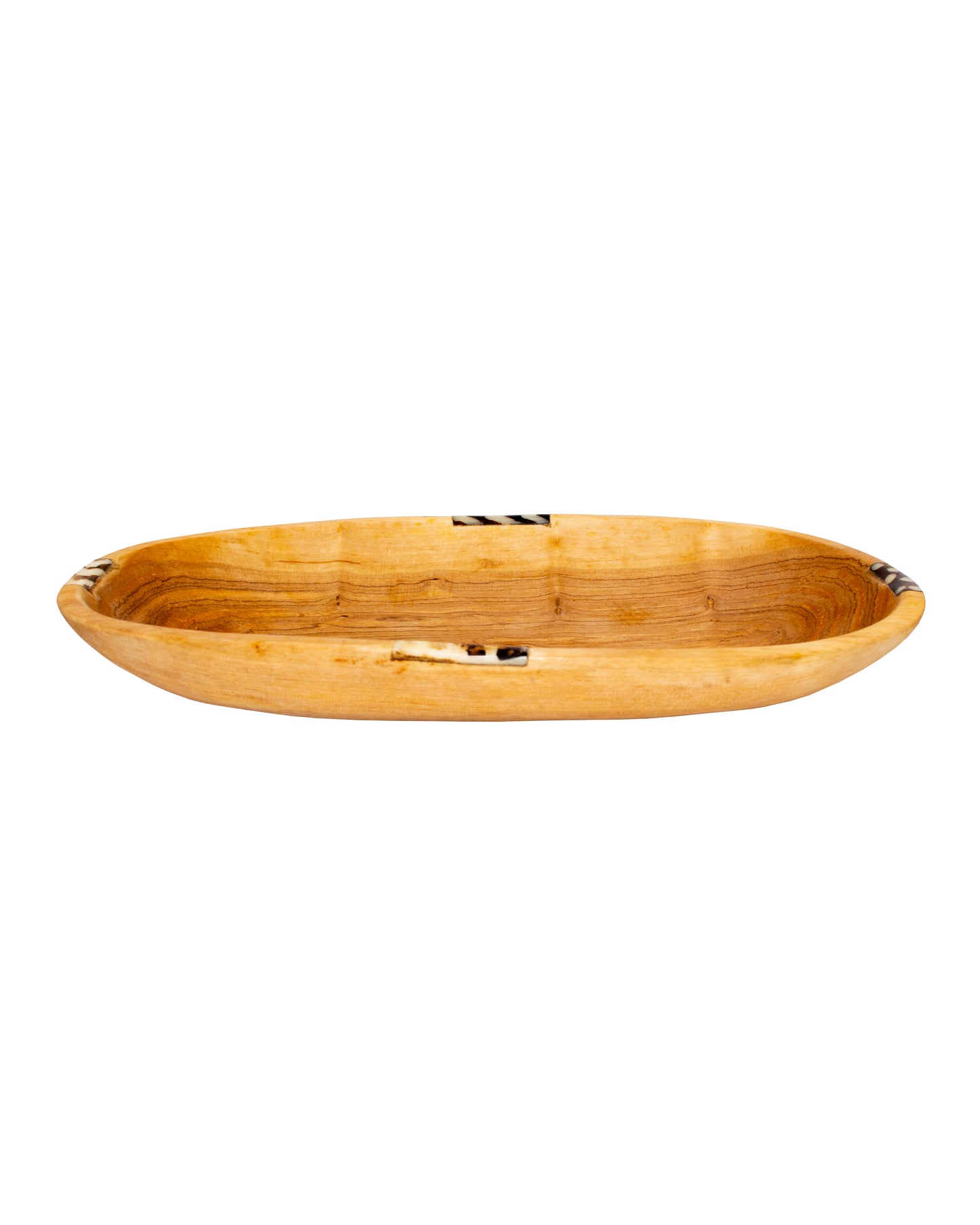 Oval Olive Wood Bowl with Bone Inlay Accent