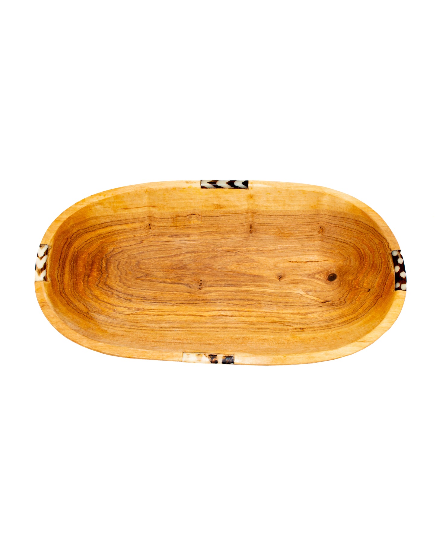 Oval Olive Wood Bowl with Bone Inlay Accent