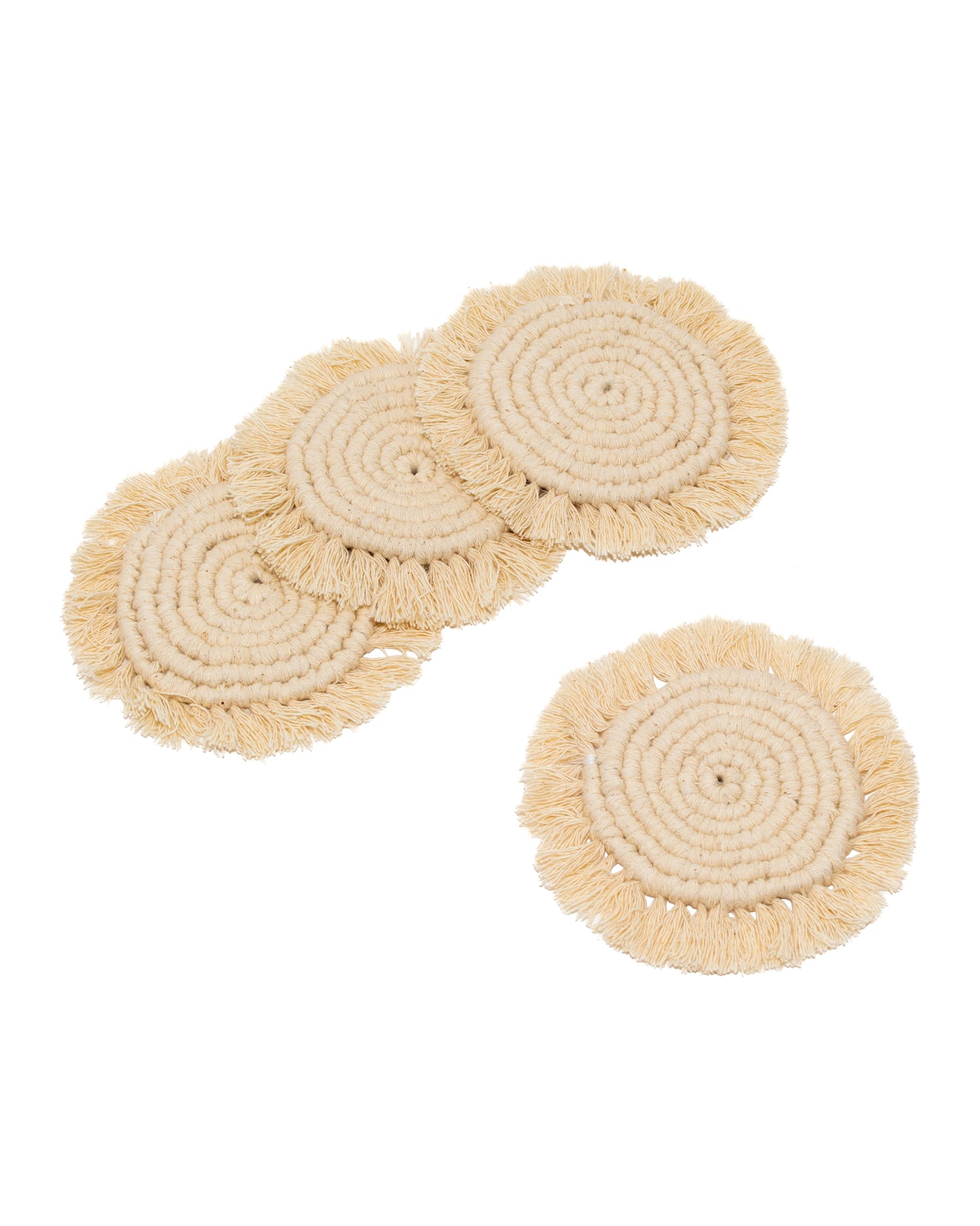 Natural Macrame Fringe Coasters (Set of 4)