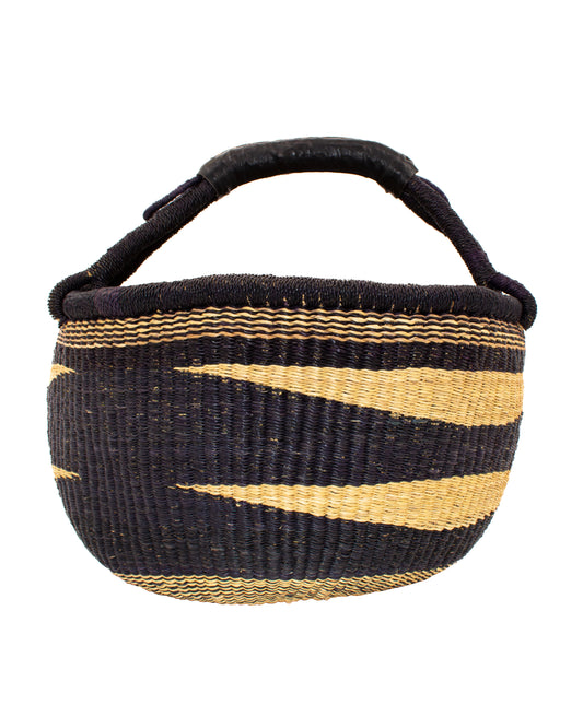 African Leather Handle Stripe Bolga Market Basket