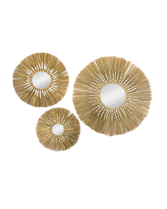Seagrass Fan with Mirror Wall Décor (Set of 3)